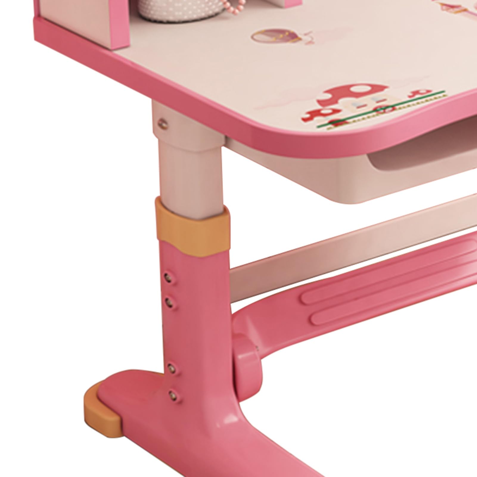 Kids Study Desk and Chair Set Children Desk Height Adjustable Children School Study Desk Student Desk Kids Table and Chairs with Drawer Shelf Desk for Bedroom Pink Kawaii Desk (Pink)