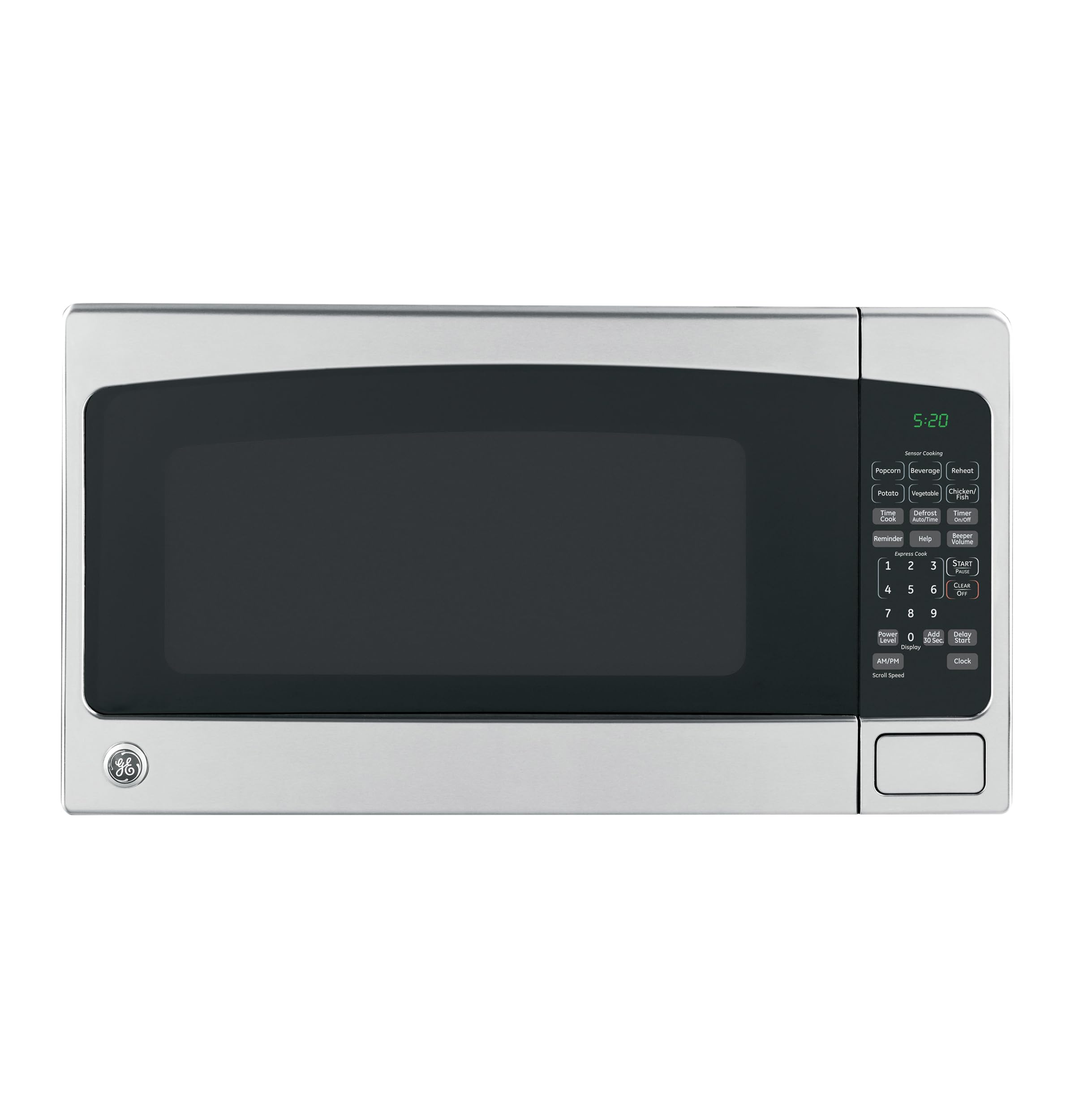 GE Countertop Microwave Oven, 1,200-watt Capacity, 2.0 Cubic Ft., 8 Auto Setting Cooking Settings, Child-Lock Technology, Kitchen Essentials for the Countertop, Dorm Room or Apartment, Satinless Steel