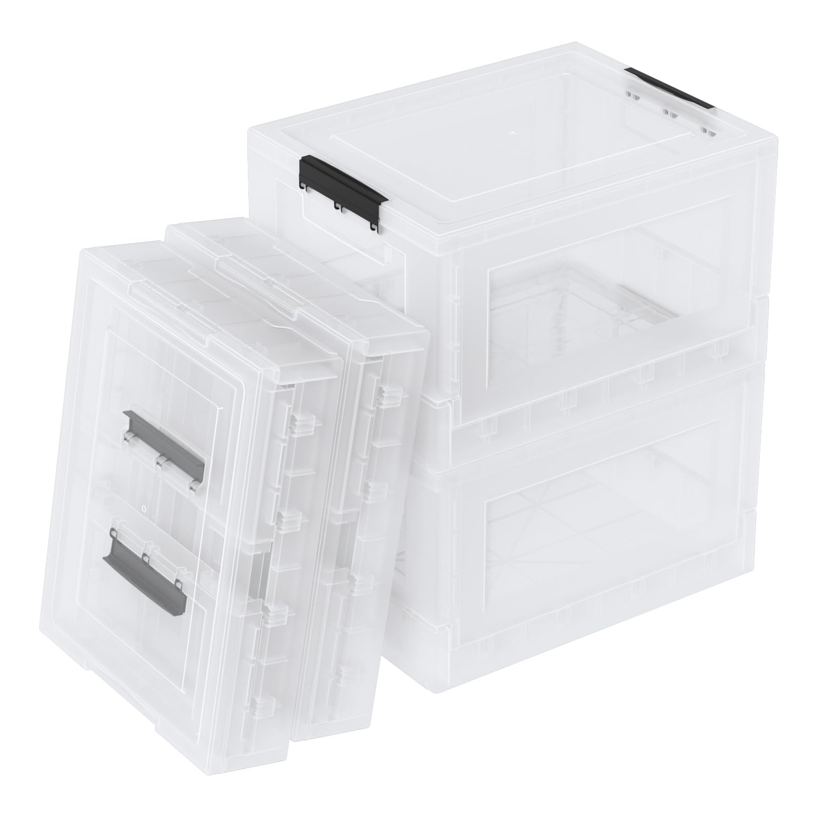 Bblina 4 Pack 30 Quart Clear Plastic Foldable Boxes, Collapsible Storage Bins with Lids