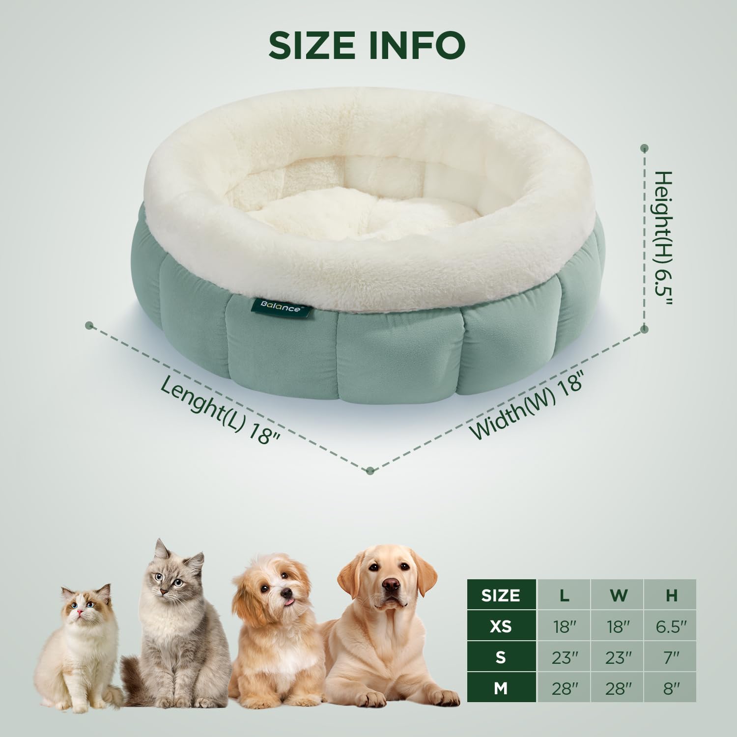 BALANCE Round Cat Beds for Indoor Cats - Donut Dog Beds for Small Dogs, Washable Pet Bed for Puppy and Kitten with Anti-Slip Bottom