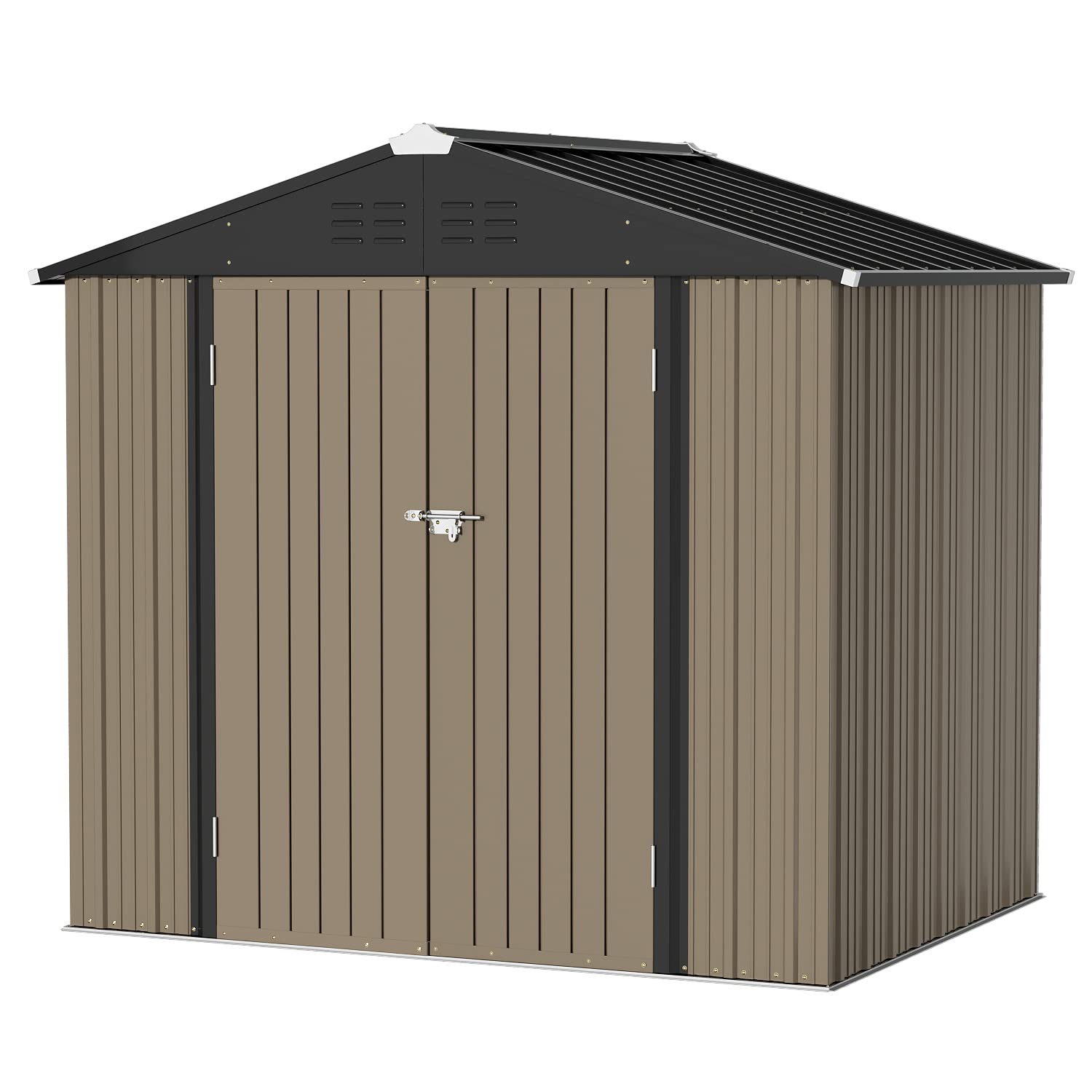 Greesum Metal Outdoor Storage Shed 8FT x 6FT, Steel Utility Tool Shed Storage House with Door & Lock, Metal Sheds Outdoor Storage for Backyard Garden Patio Lawn (8’x 6'), Brown