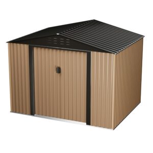 cuisinsmart storage large metal storage shed, 8 x 6 ft outdoor storage shed, metal garden tool shed with roof, door & lock, waterproof and anti-uv, for patio garden yard, brown