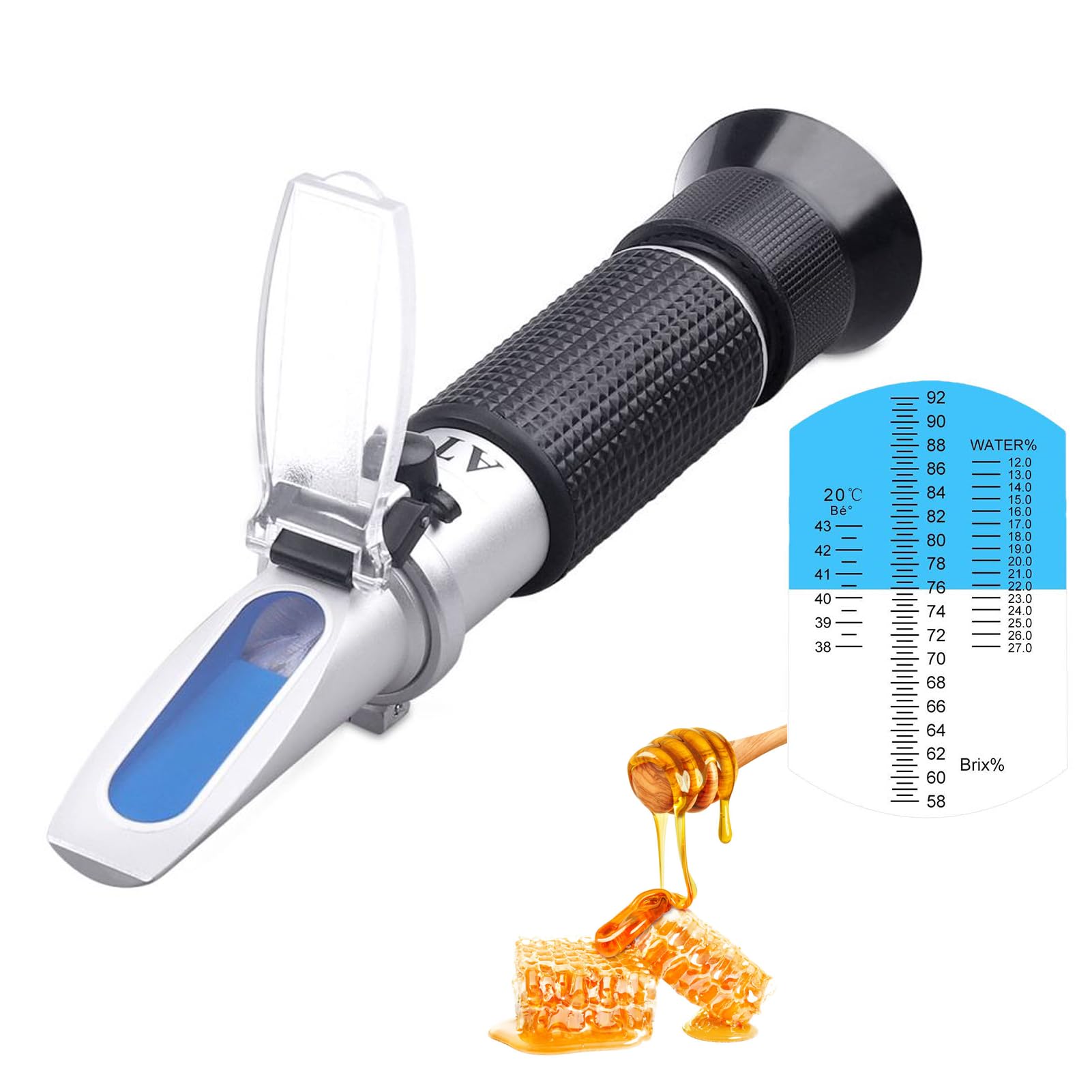 Honey Refractometer with ATC - Measures Honey Moisture, Brix, and Baume, 58-90% Brix Scale Range