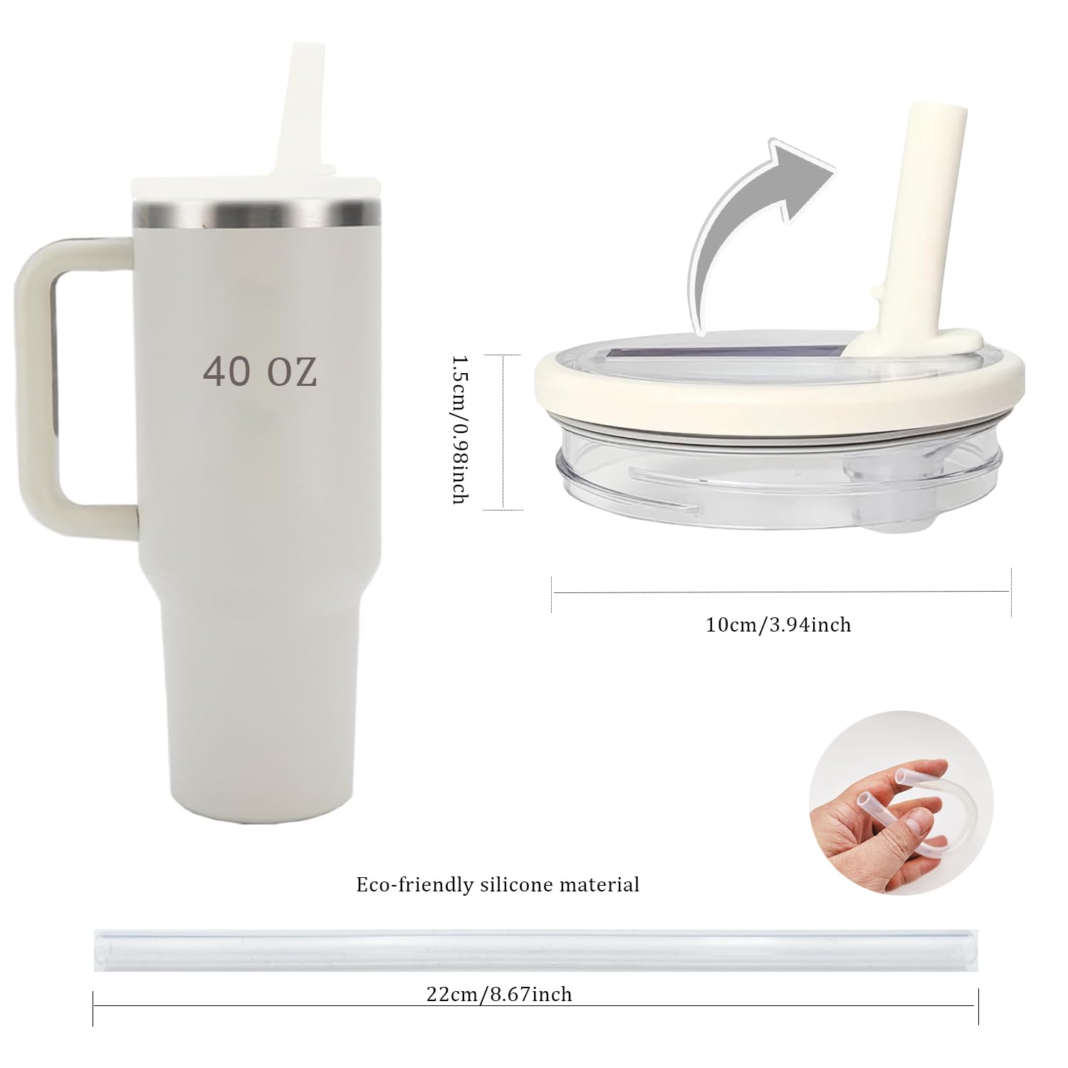 3PCS 40 oz Replaceble Tumbler Flip Straw Lid for Stanley Quencher, Reusable Tumbler Cover for Stanley Cup,Straw Lid Replacement Fit (Cream White/3PCS)