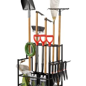 SereneHome Garden Tool Organizer – Heavy-Duty Carbon Steel Storage Rack for Garage, Shed & Yard – Rust-Resistant, Holds 100+ lbs of Garden & Lawn Tools – Black