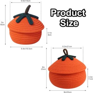 Halloween Pumpkin Basket with Lid, Halloween Pumpkin Woven Storage Basket, Candy Basket Decorative Cute Basket, Orange Woven Rope Basket for Store Toys Candys Snacks (Small)