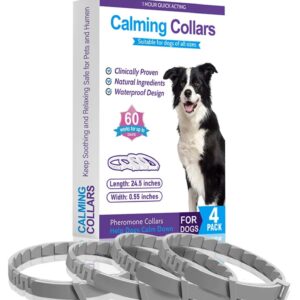 Calming Collars for Dog, 4 Packs, Dog Pheromone Calm Collars Help Dogs Calm Down, Stress Separation Suitable Dogs Last 60 Days Relieve per Box Collar Size 24.5 inch Color Gray