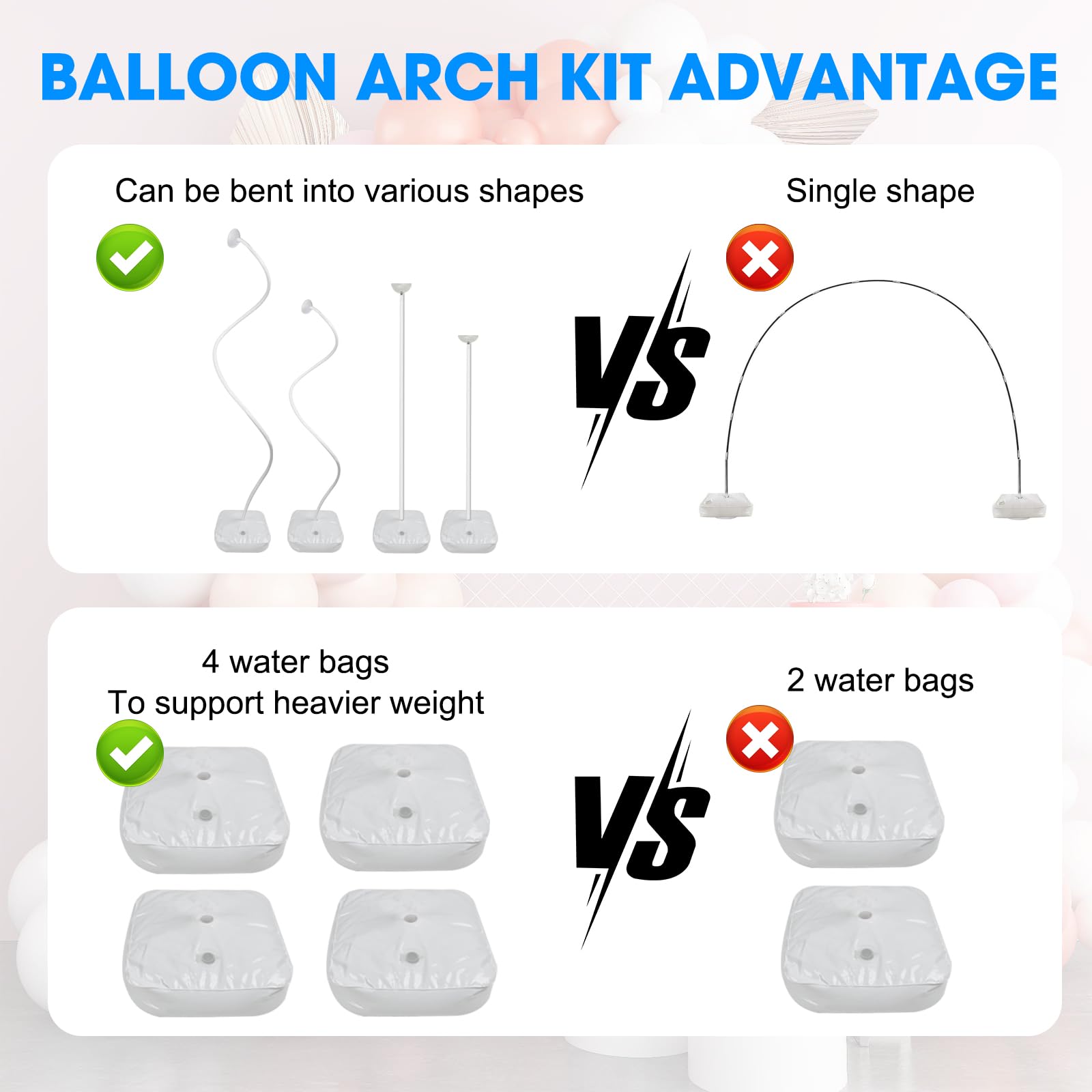 Handbanary Half Arch Balloon Stand, 8.2ft & 5ft Balloon Arch Kit Free Bending Deformation Balloon Arch Stand with Pump Halloween Birthday Party Decorations 70Pcs