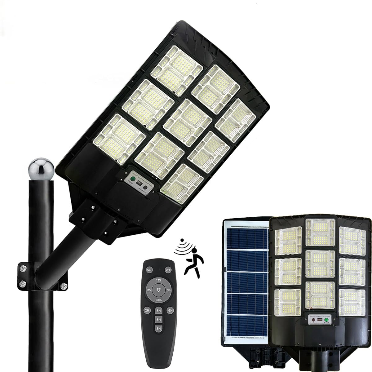 iReCaDaTa 1000W Watts Commercial LED Solar Street Light Dusk to Dawn Solar Power Lights with Motion Sensor and Remote Control for Parking Lot Road Lamp