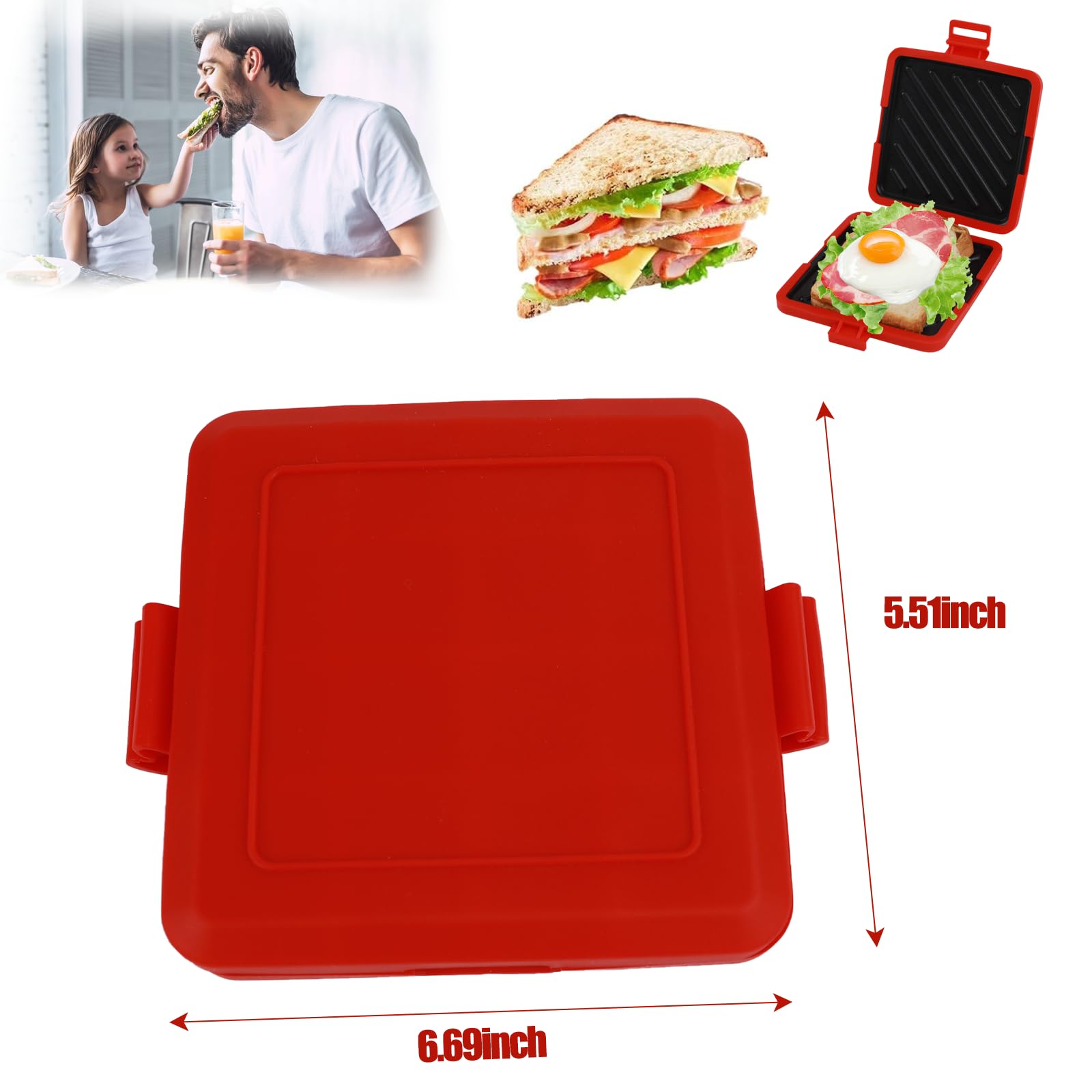 Microwave Toastie Maker,Microwave Toastie Sandwich Maker,Microwave Sandwich Maker With Adjustable Silicone Straps,No Electricity,Wireless,Time Saving,Fast (Red)