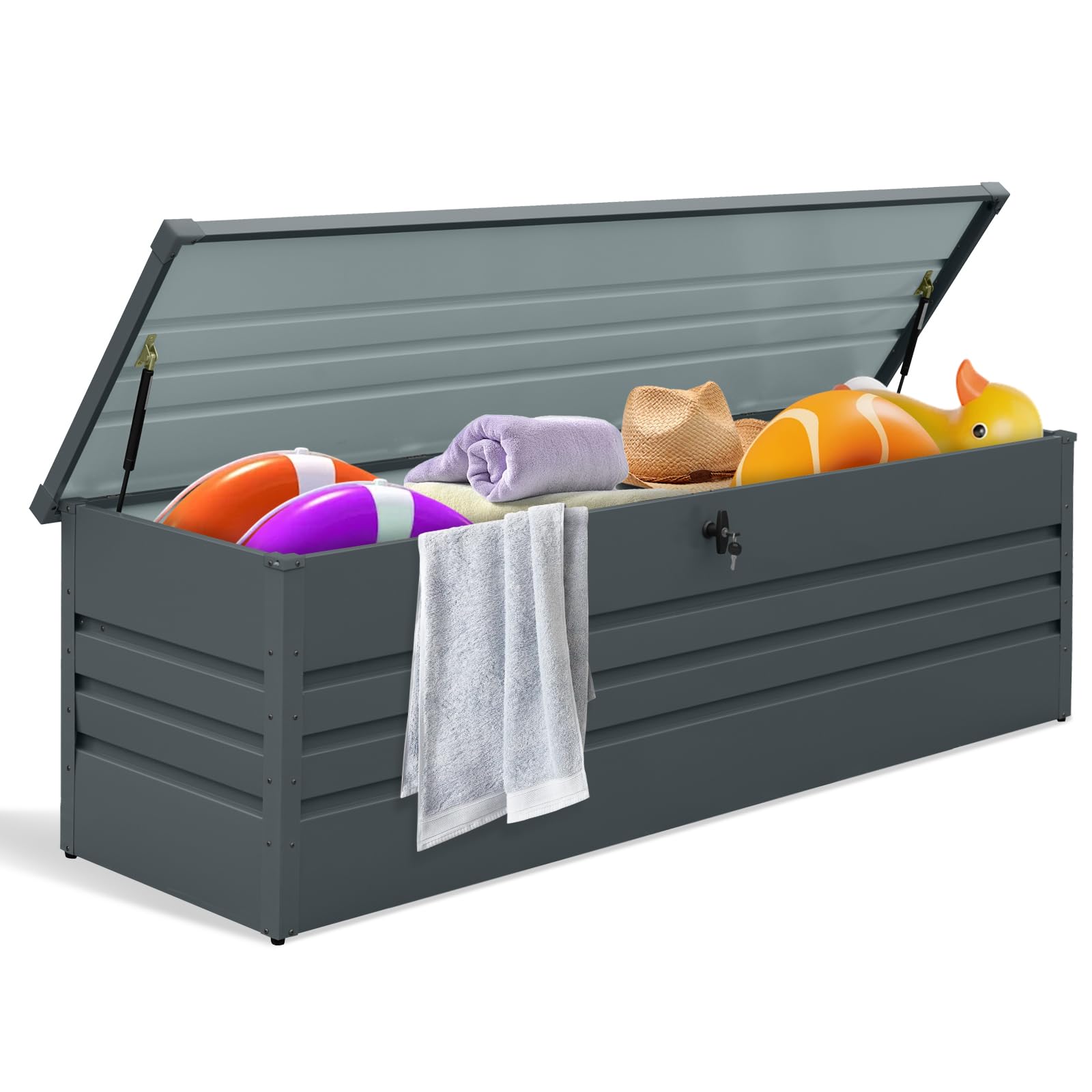 Jaxenor 260 Gallon Waterproof Outdoor Storage Box Extra Large, Outside Metal Deck Box for Patio Cushions, Garden Tools and Sports Pools Equipment (Dark Gray)