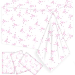 3 pack coquette pink bow tablecloth coquette birthday decorations plastic pink bow theme party table cover for girl birthday bachelorette bridal engagement wedding sweet baby shower party supplies