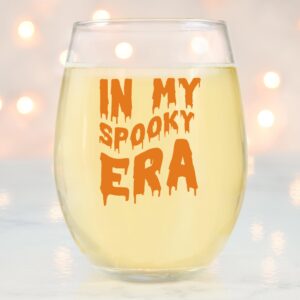 In My Spooky Era Wine Glass | Halloween Party Gifts for Women - Stemless Wine Drinking Glasses for Spooky Birthday Party Decorations and Celebrations - Embrace Your Halloween Spirit (Orange)