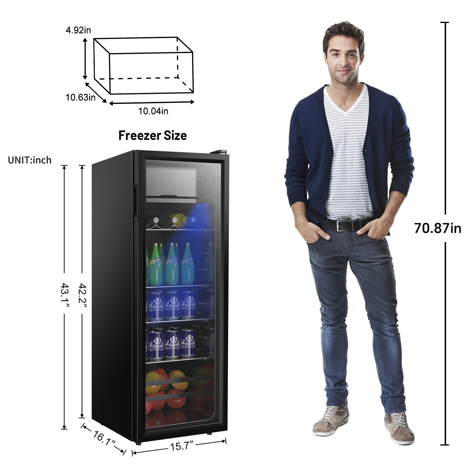 AXUTL Beverage Fridge Glass Door with Freezer 4.5 Cu.ft Small Beverage Refrigerator, Apartment Size Refrigerator Compact Drink Fridge Mini Wine Beer Cooler Office/Bar/Bedroom