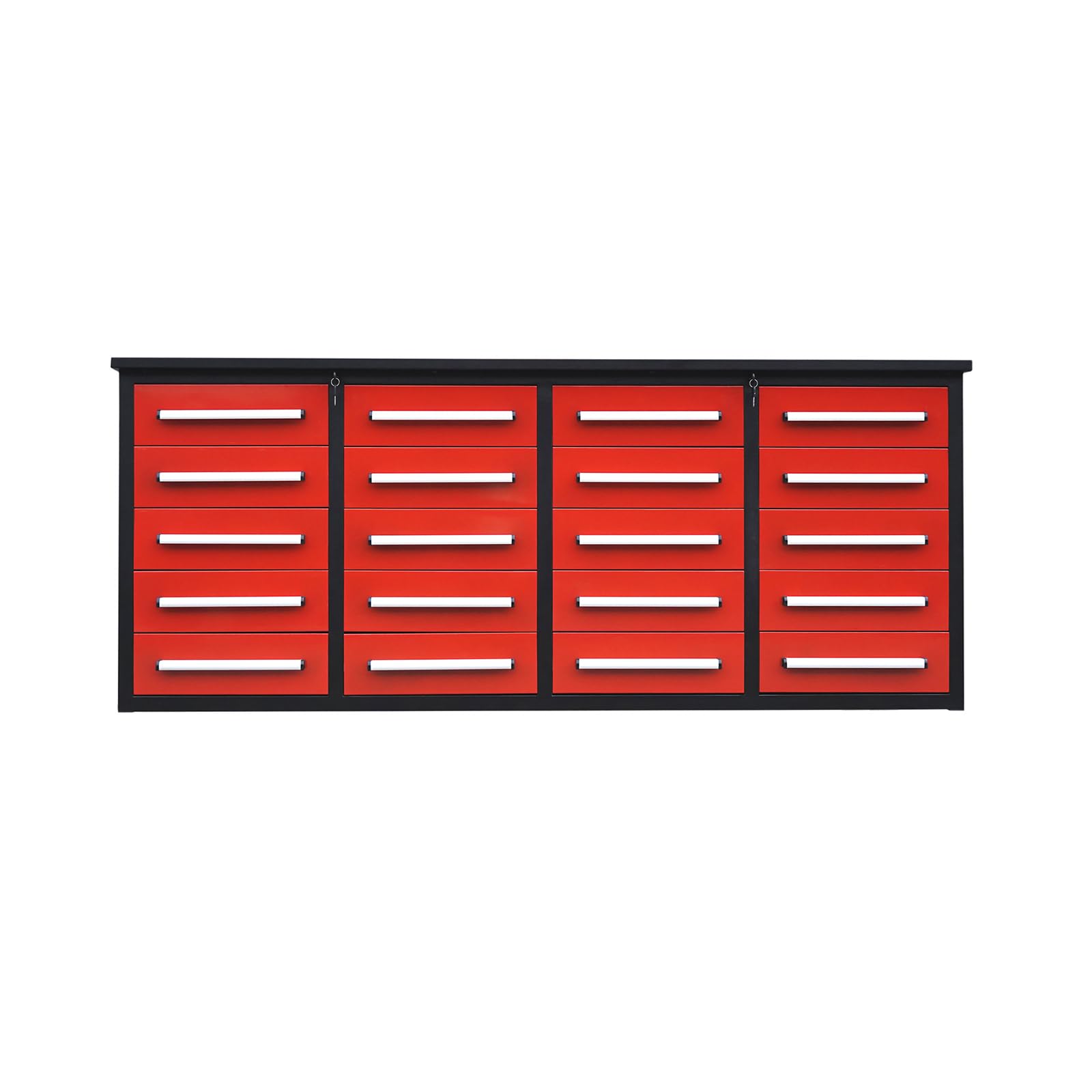 TTBKA Product Dimensions：87"x23"x39", 7' Garage Storage Cabinets with Workbench 20 Drawers High Capacity, All Welded Steel, 3 Rail Sliding, Heavy-Duty Double Slides on Large Drawers