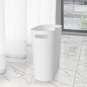 2 Pack 3.2 Gallon Plastic Trash Cans for Bathroom, Small Waste Bins with Handles, Compact Garbage Containers for Narrow Spaces, Recycle Wastebaskets for Office, Kitchen, Bedroom, Living Room (White)