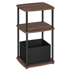 SONGMICS HOME Side Table, Nightstand, End Table with 3 Storage Shelves, Fabric Basket, for Bedroom, Living Room, Steel Frame, 11.8 x 13.4 x 22.8 Inches, Industrial, Ebony Walnut ULET286K01