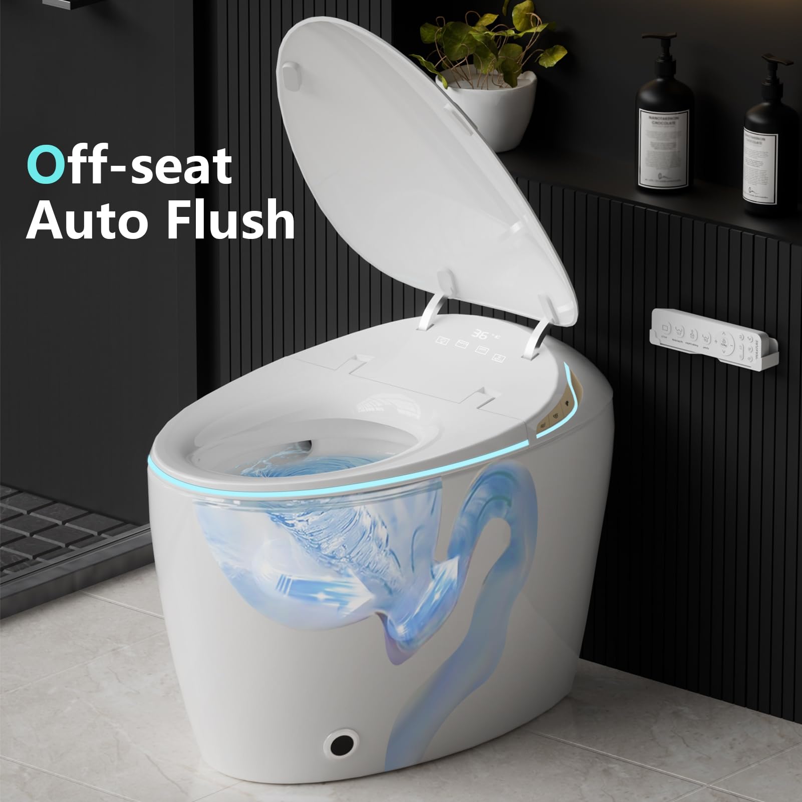 ulafbwur Smart Toilet with Bidet Built in, Intelligent Bidet Built for Bathrooms, Toilet with Warm Water Sprayer & Dryer, Foot Sensor Operation, Heated Bidet Seat, Auto Toilet with LCD Display White