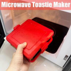 Microwave Toastie Maker,Microwave Toastie Sandwich Maker,Microwave Sandwich Maker With Adjustable Silicone Straps,No Electricity,Wireless,Time Saving,Fast (Red)