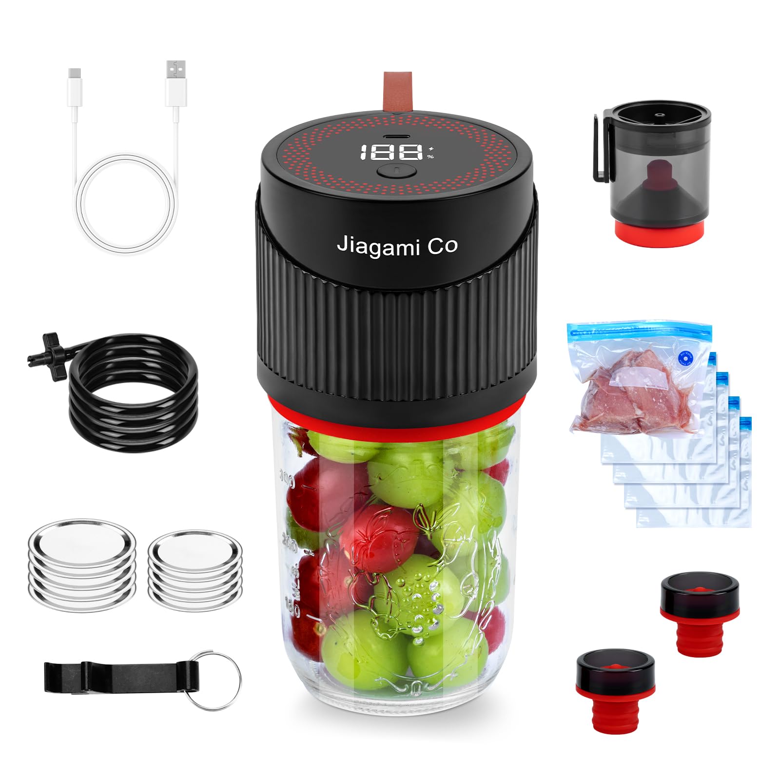 Mason Jars Electric Vacuum Sealer, 4 in 1 Feature Suitable for Vacuum Bag, Wine Bottle, Wide and Regular Mouth Mason Jar Lids, Vacuum Container Food Seal Storage.