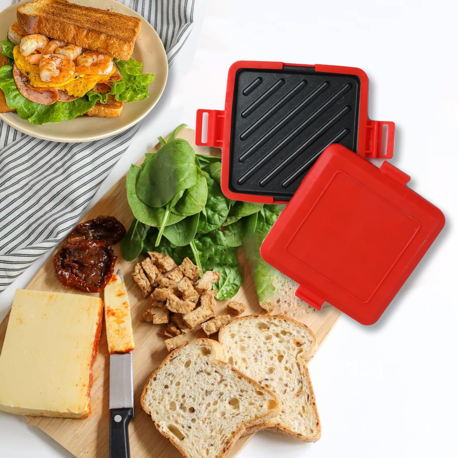 Microwave Toastie Maker,Microwave Toastie Sandwich Maker,Microwave Sandwich Maker With Adjustable Silicone Straps,No Electricity,Wireless,Time Saving,Fast (Red)