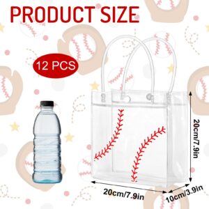 Whaline 12Pcs Baseball Clear PVC Gift Bags Sports Ball Party Favor Bags with Handles Treat Tote Bags for Birthday Holiday Baby Shower, 7.9 x 3.9 x 7.9 Inch