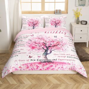 Birthday Gifts for Girls Bedding Sets Full, Sweet 21 Gifts for Girls Duvet Cover Happy Birthday Decorations Comforter Cover for Girls Women, 21th Birthday Gifts Ideas for Girls Bedspread Cover