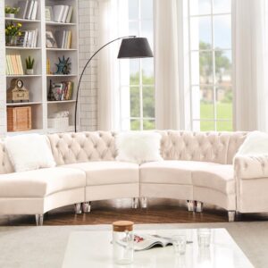 Legend Vansen Curved Modular Sectional Sofa,Velvet Couch with Rolled Arms,4-Seater Semicircle Couch Suitable for Living Room and Bedroom