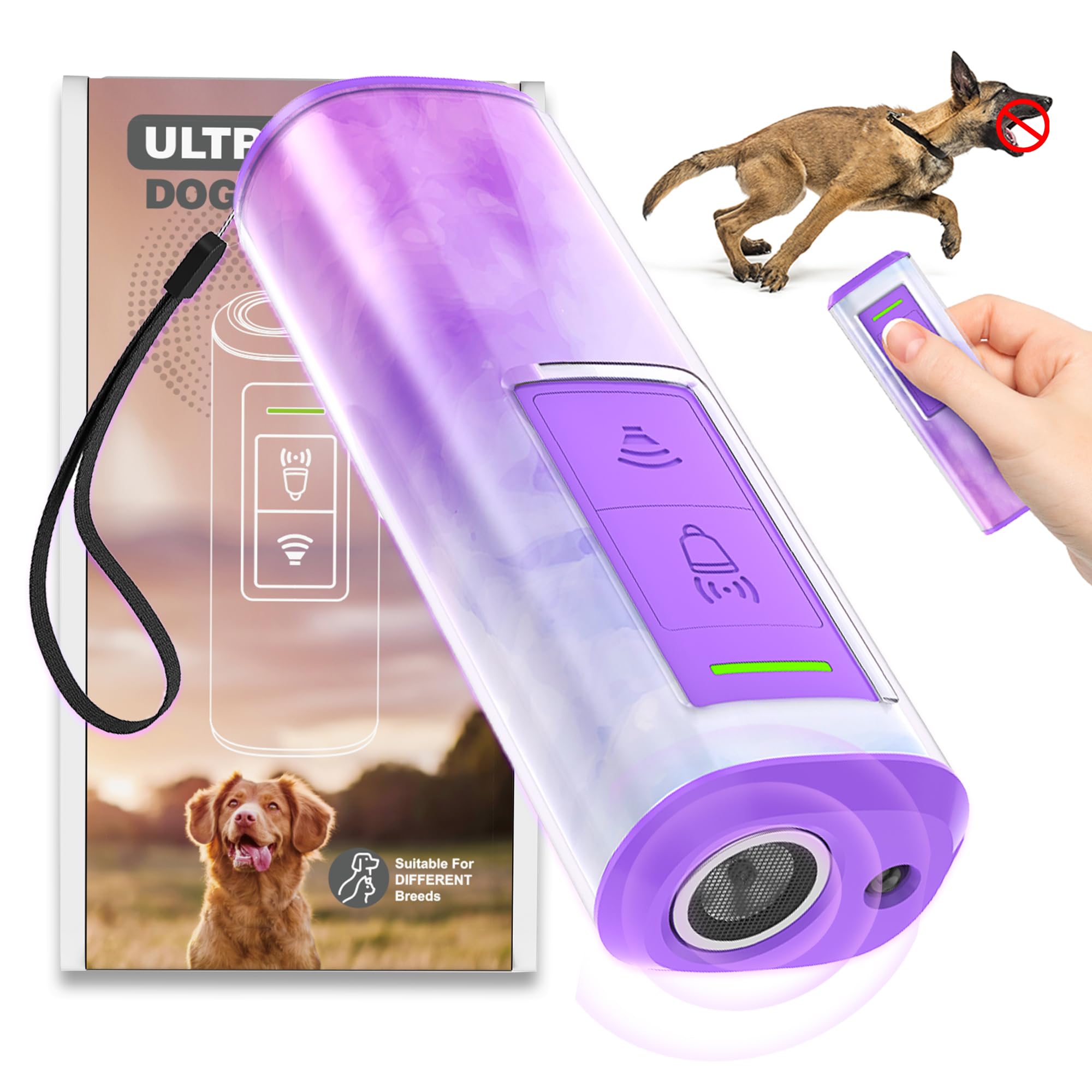 LILEEE Dog Bark Deterrent Devices, Ultrasonic Anti Barking Device for Dog, Effective Control Range up to 23 Ft, Dog Training Device Indoor＆Outdoor with LED Flashlight (White Purple)