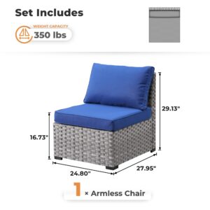 ovios Patio Modular Sectional Sofa, Outdoor Wicker Rattan Middle Sections Couch with Comfy Cushions, Modern Wicker Rattan Deep Seat Chairs for Furniture Set, Navy Blue