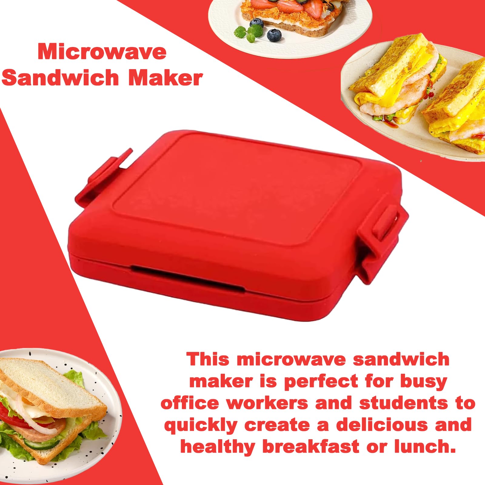 Microwave Toastie Maker,Microwave Toastie Sandwich Maker,Microwave Sandwich Maker With Adjustable Silicone Straps,No Electricity,Wireless,Time Saving,Fast (Red)