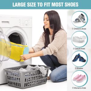 Shoe Washing Machine Bag, 2 Pack Laundry Shoe Bags for Washer and Dryer, Sturdy Zipper,Dry Net Bag Included, Reusable Shoe Washing Bag for Sneaker, Yellow 2PCS