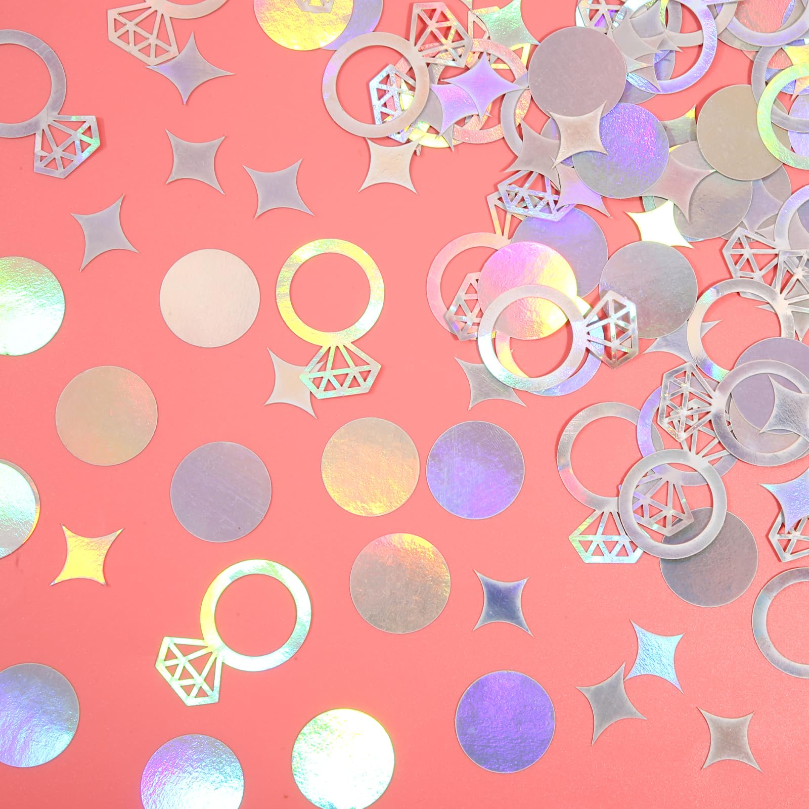 200pcs Foil Confetti, Diamond Ring Star Round Confetti Sprinkles Bachelorette Party Shiny Table Scatter Confetti for Wedding Engagement Party Decorations Bridal Shower Supplies