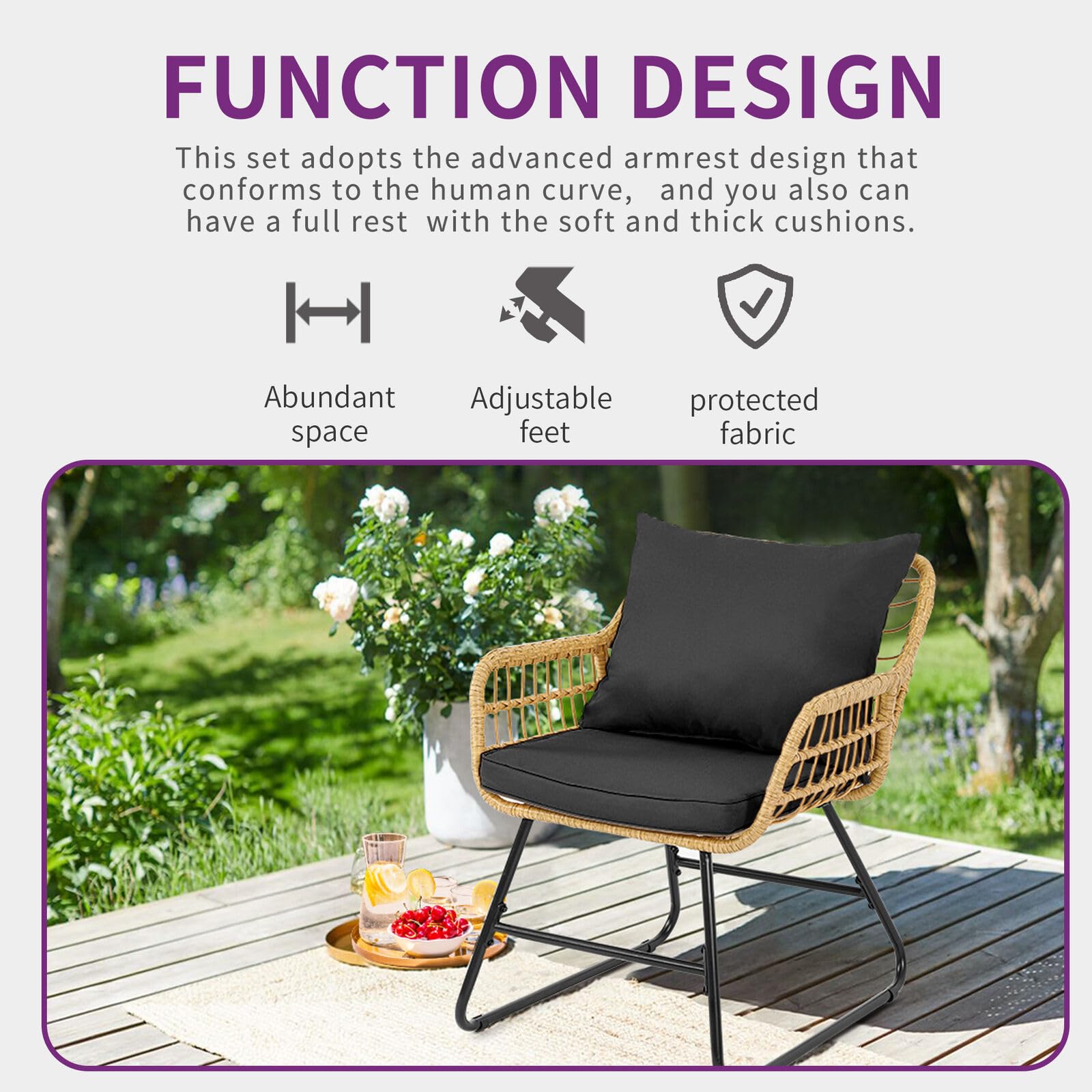 INDSUMOT 4PC Outdoor Patio Furniture Set Sectional Sofa Rattan Chair Wicker Set with Cushion