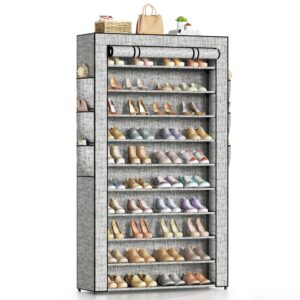 10+1 tiers large shoe rack with covers, stackable tall shoe rack organizer shoe shelf holds 50-55pairs sturdy metal shoe rack storage organizer cabinet, shoe racks organizer for entryway closet garage