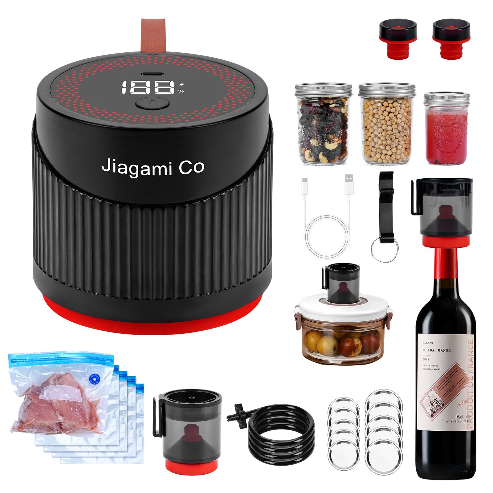 Mason Jars Electric Vacuum Sealer, 4 in 1 Feature Suitable for Vacuum Bag, Wine Bottle, Wide and Regular Mouth Mason Jar Lids, Vacuum Container Food Seal Storage.