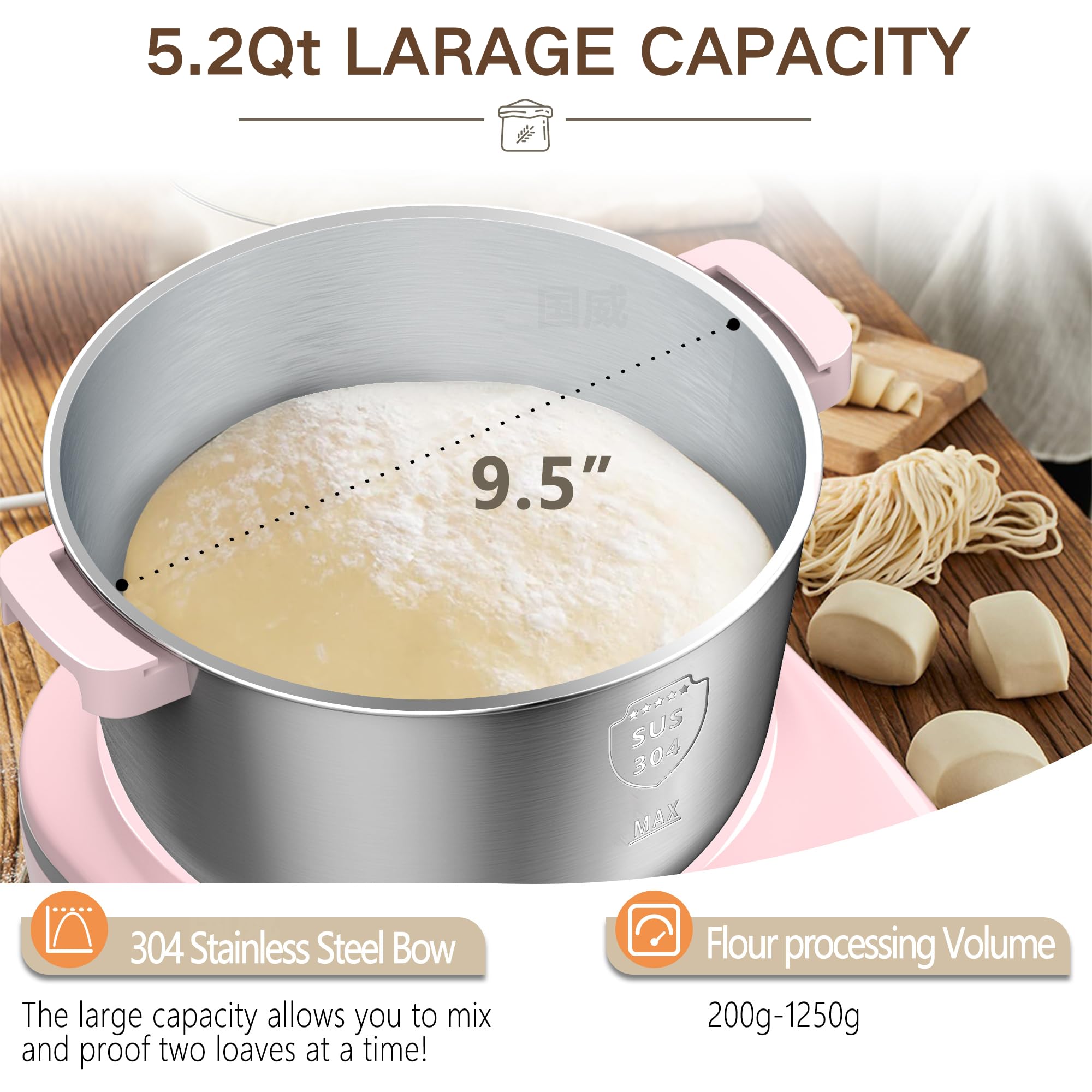 5.2QT Electric Dough Maker with Constant Temperature Ferment & User-Friendly Design, 304 Stainless Steel Dough Mixer Machine, Perfect for Bread, Pizza, Cookies,Bread,Roti,Christmas Gift