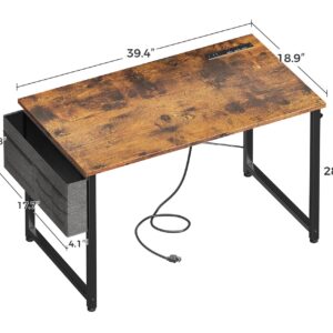 Casaottima 40 inch Computer Desk, Modern Simple Style Desk for Home Office, Study Student Writing Desk with Charging Station Outlets Built in, Rustic