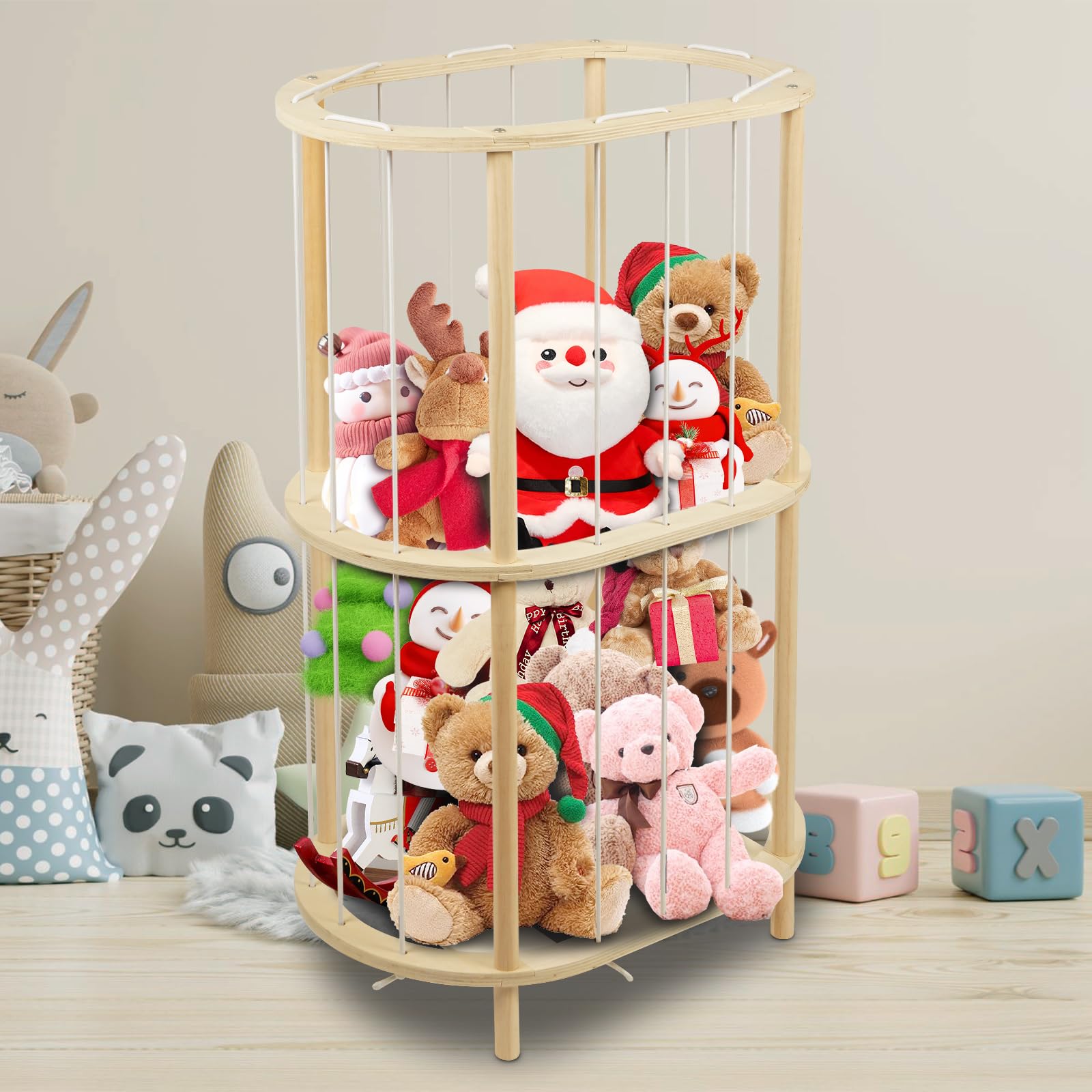 Viyuse Stuffed Animal Zoo Storage Extra Large Wooden Stuffed Animal Holder Soft Toy Organizer Nursery Zoo Cage Plush Stuffed Toy Cage Kids Playroom Bedroom Decor Display Corner Ellipsoid