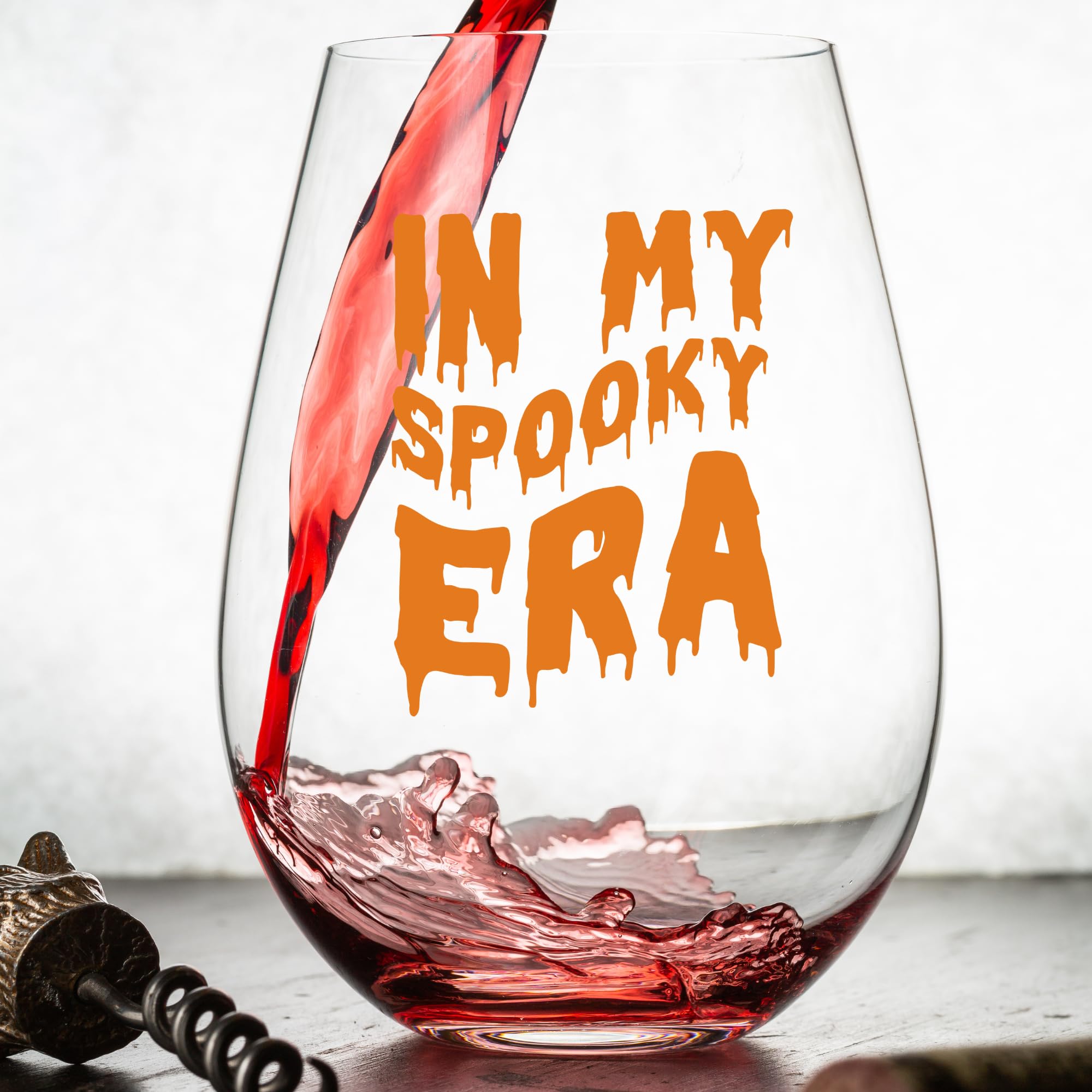 In My Spooky Era Wine Glass | Halloween Party Gifts for Women - Stemless Wine Drinking Glasses for Spooky Birthday Party Decorations and Celebrations - Embrace Your Halloween Spirit (Orange)