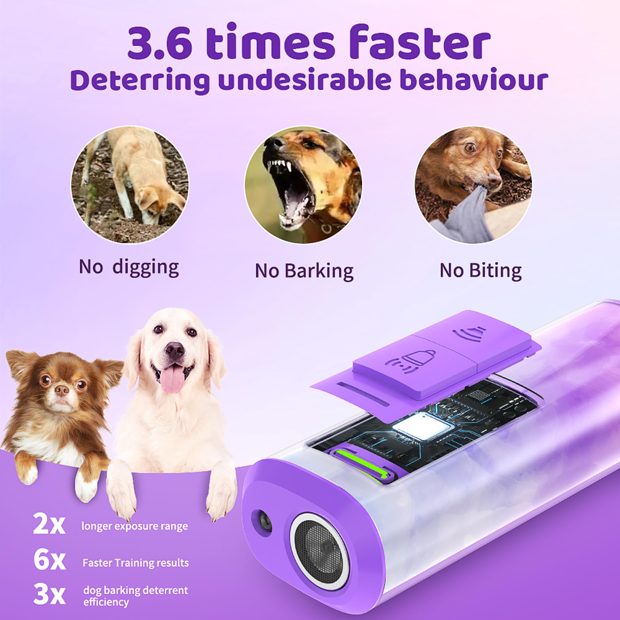 LILEEE Dog Bark Deterrent Devices, Ultrasonic Anti Barking Device for Dog, Effective Control Range up to 23 Ft, Dog Training Device Indoor＆Outdoor with LED Flashlight (White Purple)