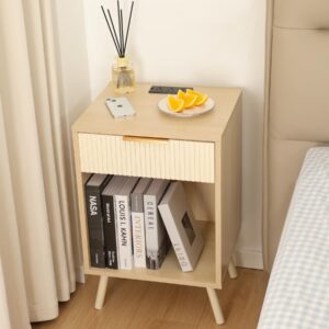 nightstand,Night Stands with Charging Station，Side Tables Bedroom with Drawers and Storage Space，Modern Night Stand，Suitable for bedrooms and Living Rooms (Beige)