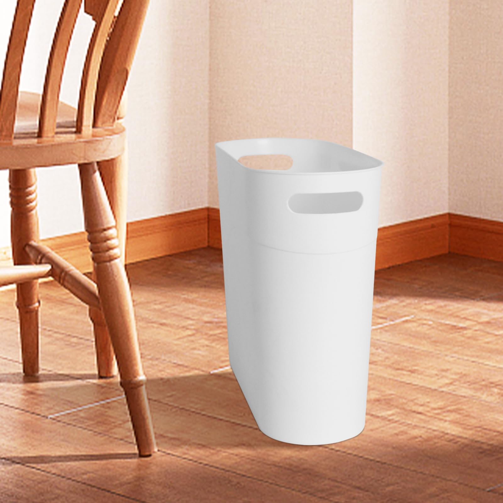 2 Pack 3.2 Gallon Plastic Trash Cans for Bathroom, Small Waste Bins with Handles, Compact Garbage Containers for Narrow Spaces, Recycle Wastebaskets for Office, Kitchen, Bedroom, Living Room (White)