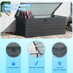 Jaxenor 260 Gallon Waterproof Outdoor Storage Box Extra Large, Outside Metal Deck Box for Patio Cushions, Garden Tools and Sports Pools Equipment (Dark Gray)