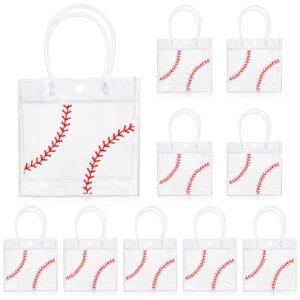 whaline 12pcs baseball clear pvc gift bags sports ball party favor bags with handles treat tote bags for birthday holiday baby shower, 7.9 x 3.9 x 7.9 inch