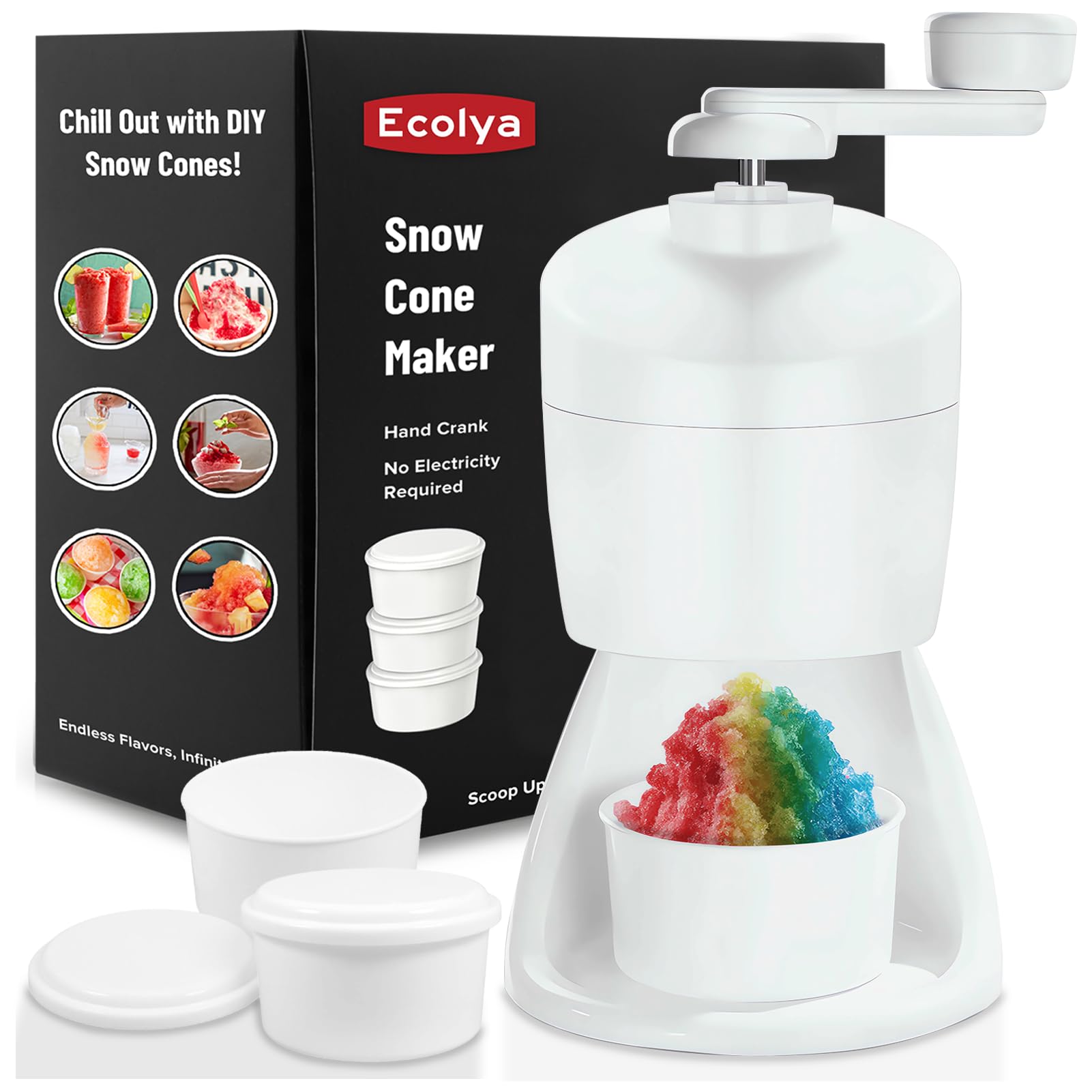 Snow Cone Machine, Ice Crusher for Home Use, Snow Cone Maker for Kids, Shaved Ice Slushy Machine, Ice Shaver Manual, Hand Crank, with 3 Ice Block Molds