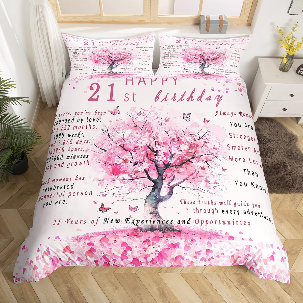 Birthday Gifts for Girls Bedding Sets Full, Sweet 21 Gifts for Girls Duvet Cover Happy Birthday Decorations Comforter Cover for Girls Women, 21th Birthday Gifts Ideas for Girls Bedspread Cover