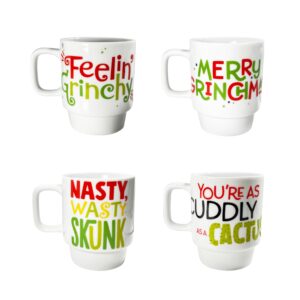 Zrike Christmas Stacking Mug Set | Cute Ceramic Christmas Kitchen Decor Gifts for Men & Women | Official Dr.Seuss Licensee