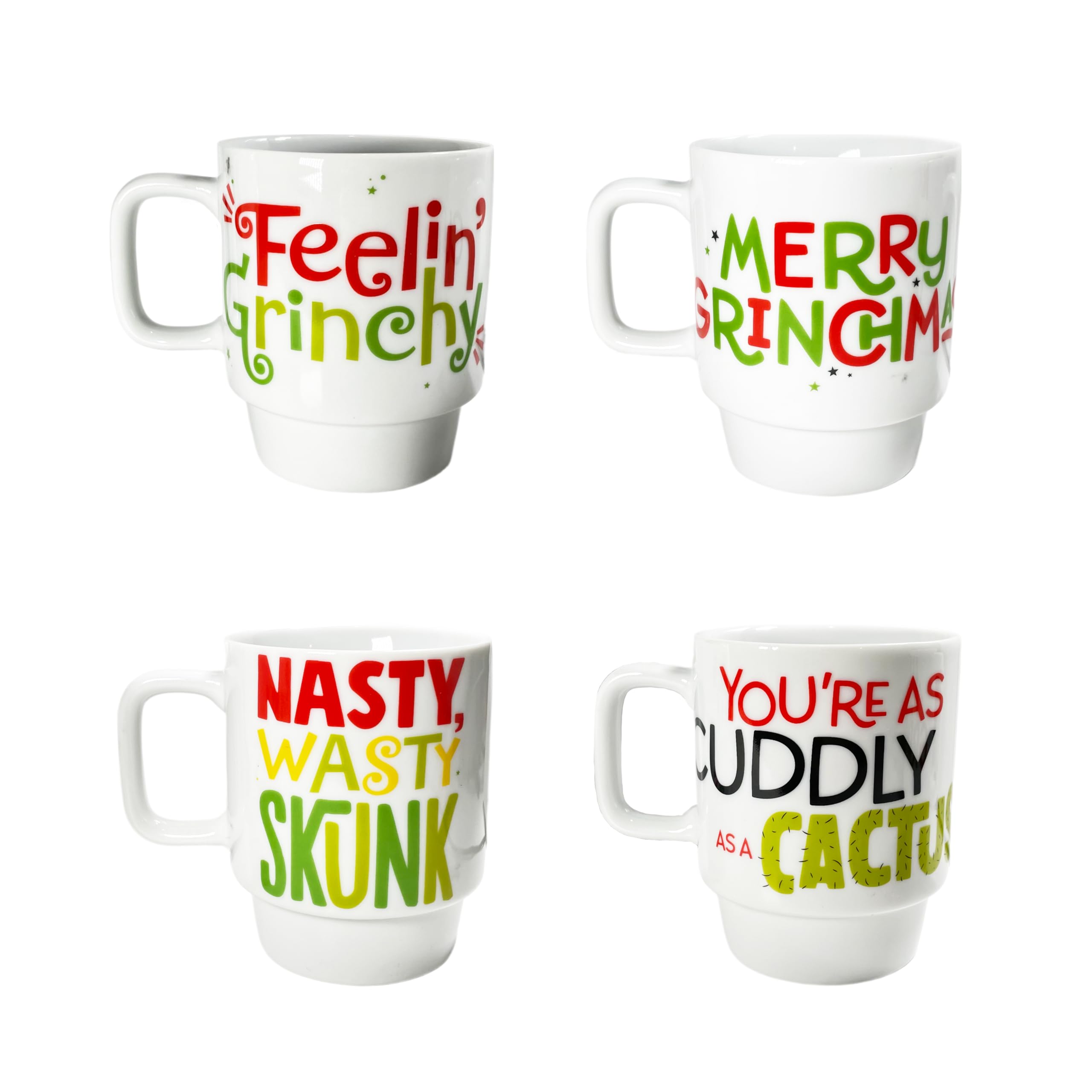 Zrike Christmas Stacking Mug Set | Cute Ceramic Christmas Kitchen Decor Gifts for Men & Women | Official Dr.Seuss Licensee