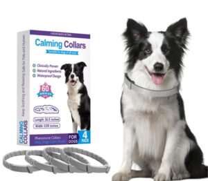 calming collars for dog, 4 packs, dog pheromone calm collars help dogs calm down, stress separation suitable dogs last 60 days relieve per box collar size 24.5 inch color gray